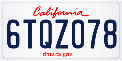 CA license plate 6TQZ078