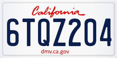 CA license plate 6TQZ204