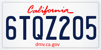 CA license plate 6TQZ205