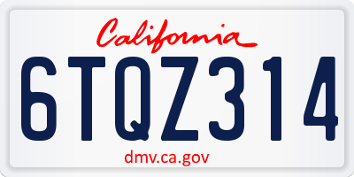 CA license plate 6TQZ314