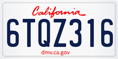 CA license plate 6TQZ316