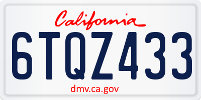 CA license plate 6TQZ433