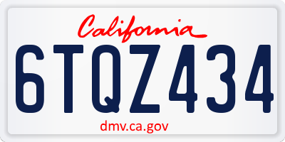 CA license plate 6TQZ434