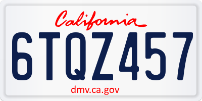 CA license plate 6TQZ457