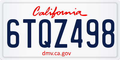 CA license plate 6TQZ498