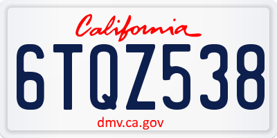 CA license plate 6TQZ538