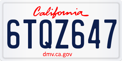 CA license plate 6TQZ647