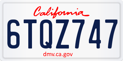 CA license plate 6TQZ747