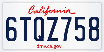 CA license plate 6TQZ758