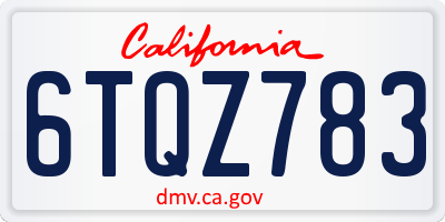 CA license plate 6TQZ783