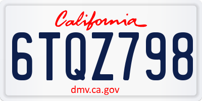 CA license plate 6TQZ798