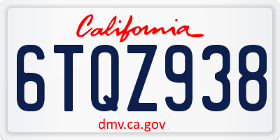 CA license plate 6TQZ938