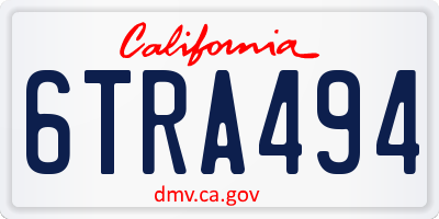 CA license plate 6TRA494