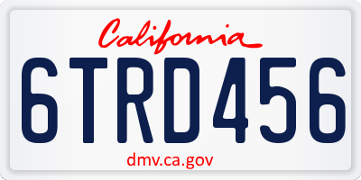 CA license plate 6TRD456