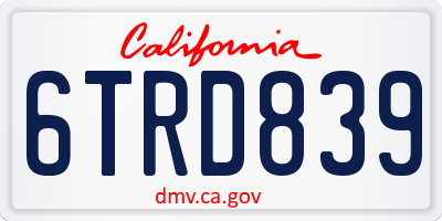 CA license plate 6TRD839