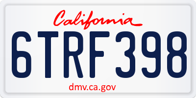 CA license plate 6TRF398