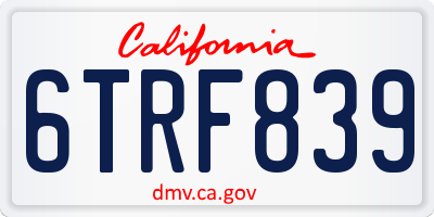 CA license plate 6TRF839