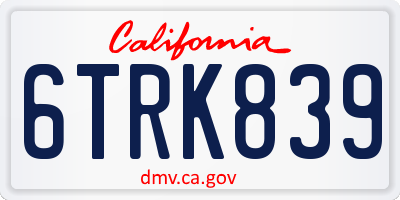 CA license plate 6TRK839