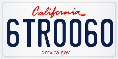 CA license plate 6TRO060