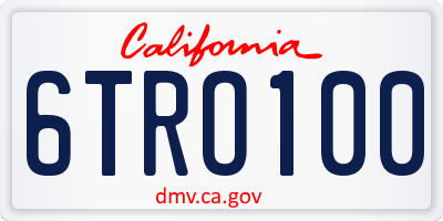 CA license plate 6TRO100