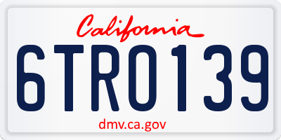 CA license plate 6TRO139