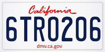CA license plate 6TRO206