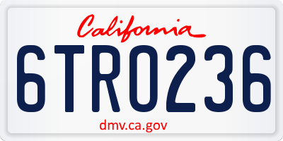 CA license plate 6TRO236