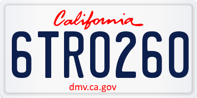 CA license plate 6TRO260