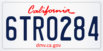 CA license plate 6TRO284
