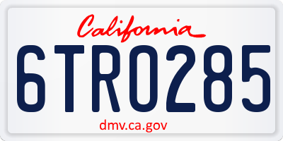 CA license plate 6TRO285