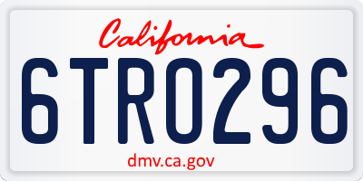 CA license plate 6TRO296