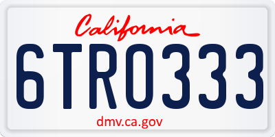 CA license plate 6TRO333