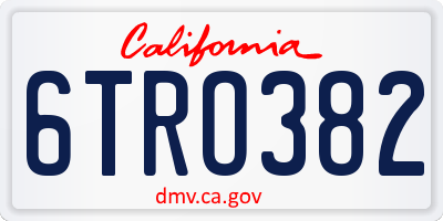 CA license plate 6TRO382