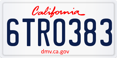 CA license plate 6TRO383