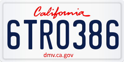 CA license plate 6TRO386