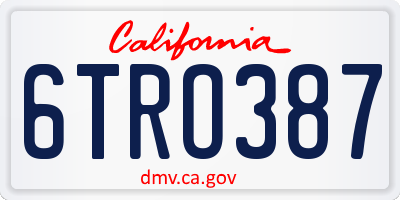 CA license plate 6TRO387