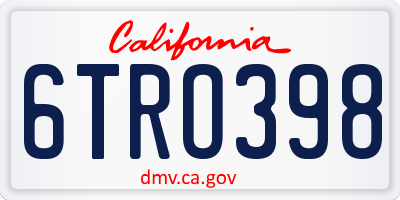 CA license plate 6TRO398
