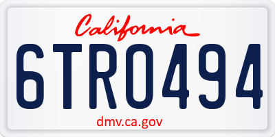 CA license plate 6TRO494