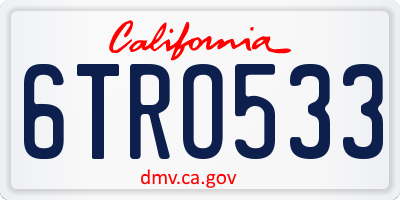 CA license plate 6TRO533