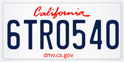 CA license plate 6TRO540