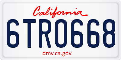 CA license plate 6TRO668