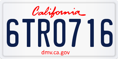 CA license plate 6TRO716