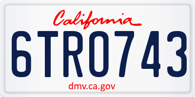 CA license plate 6TRO743
