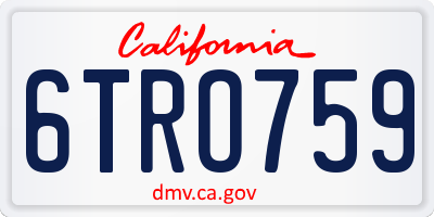 CA license plate 6TRO759