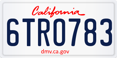 CA license plate 6TRO783