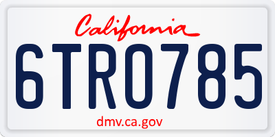 CA license plate 6TRO785