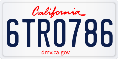CA license plate 6TRO786