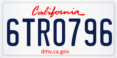 CA license plate 6TRO796