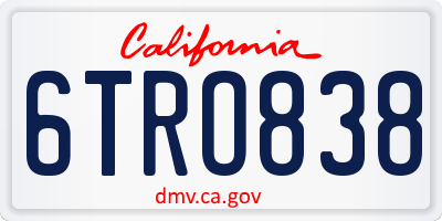 CA license plate 6TRO838