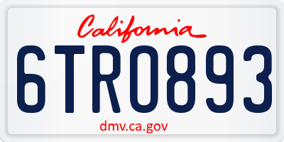 CA license plate 6TRO893